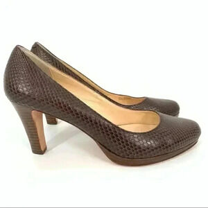 Cole Haan heels 8 chocolate brown leather snakeskin print almond toe platforms
